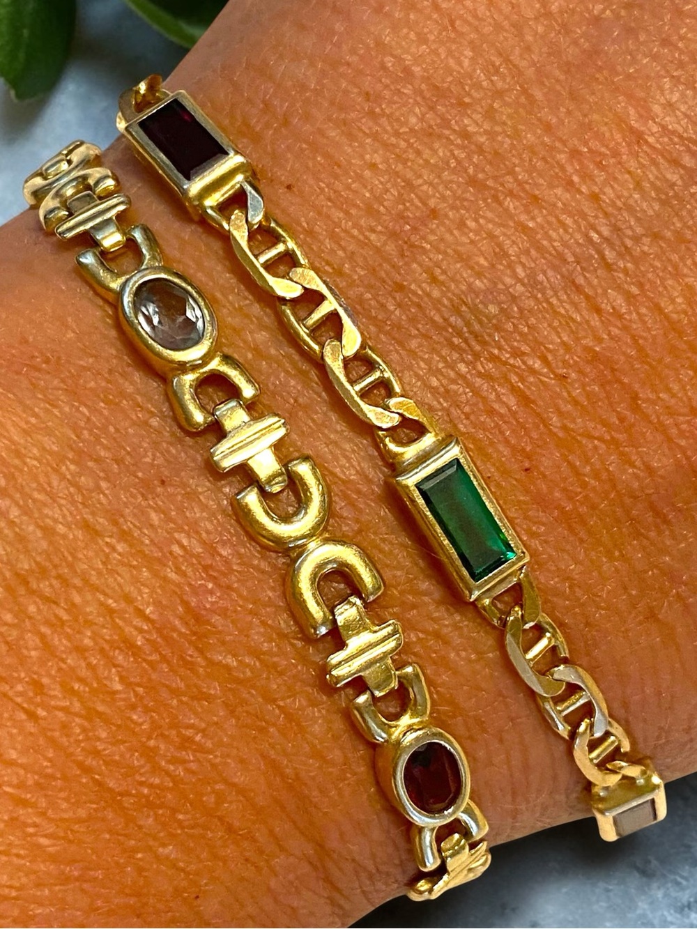 Estate 14K Italian Yellow Gold Multi-Color Gemstone Mariner Link 7.25” Bracelet! - Picture 10 of 16